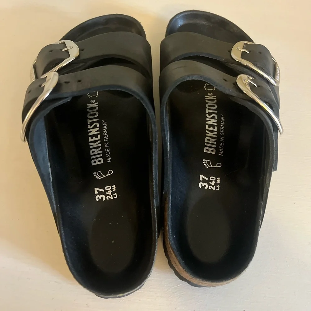 Birkenstock Arizona Big Buckle sandals 37 slides black leather silver - Picture 4 of 5
